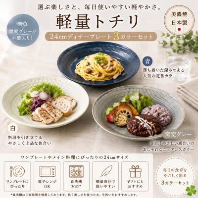 ふるさと納税 土岐市 [美濃焼]軽量トチリ ディナープレート 3色セット[陶土う庵](1054-0194)