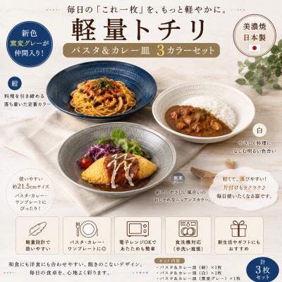 ふるさと納税 土岐市 [美濃焼]軽量トチリ パスタ&amp;カレー皿 3色セット[陶土う庵](1054-0195)