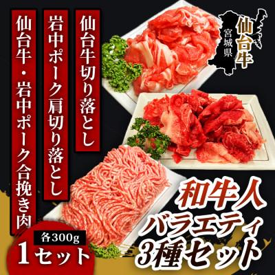 ふるさと納税 仙台市 [ふるさと納税で届く銘柄]和牛人 バラエティ3種セット(各300g×1パック) 1セット