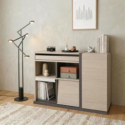 ふるさと納税 坂井市 組立式家具 幅113.5cm仕切れるスライド棚付キャビネット PABO-8011S クルミ