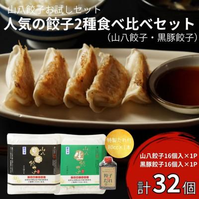 ふるさと納税 福津市 [山八]人気の餃子2種食べ比べセット(山八餃子・黒豚餃子)[特製たれ付]計32個[H4429]