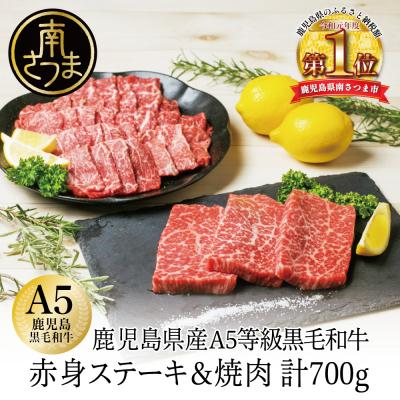 ふるさと納税 南さつま市 [鹿児島県産]A5等級 黒毛和牛 赤身ステーキ300g &amp; 赤身焼肉400g カミチク 南さつま市