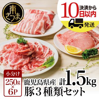 ふるさと納税 南さつま市 [鹿児島県産]豚3種類 計1.5kgセット ★最短発送★ 豚肉 小分け 冷凍 カミチク