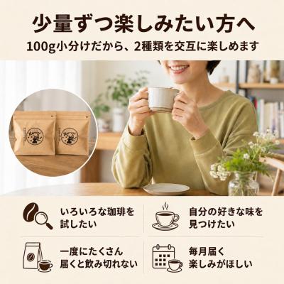 ふるさと納税 小郡市 【6か月定期便・ポスト投函】自家焙煎コーヒー豆 100g×2袋 全12種[No5354-0229] |  | 02