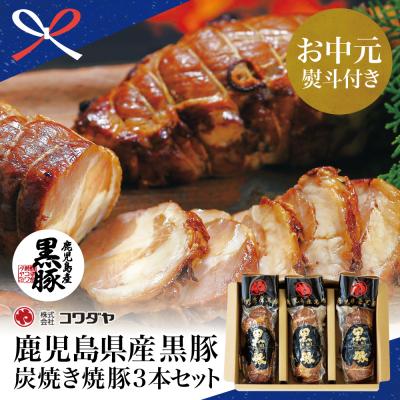 ふるさと納税 南さつま市 [お中元ギフト][鹿児島県産]黒豚の炭焼き焼豚3本セット 焼き豚 チャーシュー 黒豚 煮豚