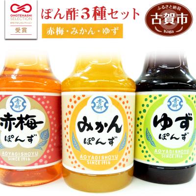 ふるさと納税 古賀市 ぽん酢3本セット(みかん・赤梅・ゆず) 青柳醤油