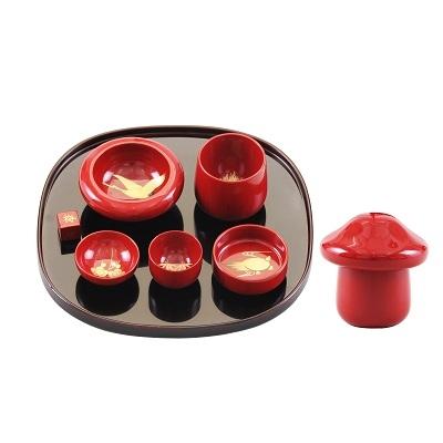 ふるさと納税 湯沢市 川連漆器 きのこ酒杯・トレーセット[Q9-5702]