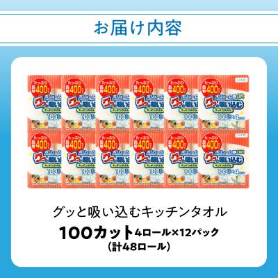 ふるさと納税 大分市 キッチンペーパー グッと吸い込むキッチンタオル100カット(4ロール×12パック)_R14030 |  | 03