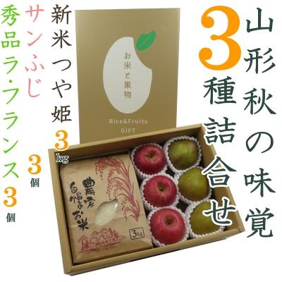 ふるさと納税 長井市 [R8年発送]山形秋の味覚3種詰合せ(つや姫3kg&amp;ラフランス・サンふじ各3個)