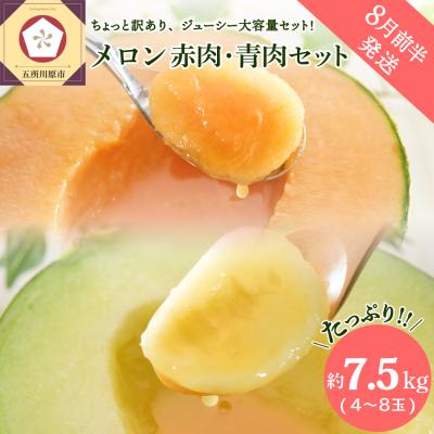 ふるさと納税 五所川原市 [2026年8月前半発送][訳あり] メロン 7.5kg程度(4〜8玉) 赤肉・青肉セット 青森県産
