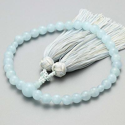 ふるさと納税 京都市 [京念珠]アクアマリン 8m玉 銀花カガリ房[土屋念珠店/女性用/レディース/念珠/略式/4033]