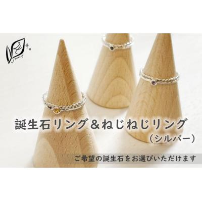 ふるさと納税 大府市 [セットで楽しむ]誕生石リング&amp;ねじねじリング(シルバー)