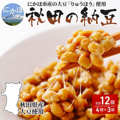 ふるさと納税 にかほ市 国産大豆使用 手作り 納豆 詰め合わせ 12個(4カップ×3袋) 