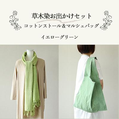 ふるさと納税 下呂市 [イエローグリーン]草木染お出かけセット(ストールとマルシェバッグ)[申込後制作]77-3[2]