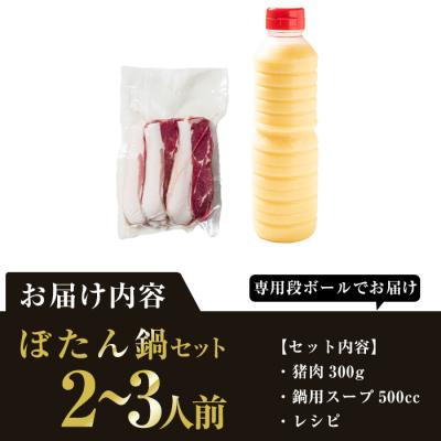 ふるさと納税 佐伯市 ぼたん鍋セット (2-3人前・天然猪肉300g+特製味噌味猪骨スープ500cc) |  | 01