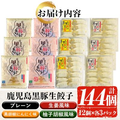 ふるさと納税 いちき串木野市 鹿児島黒豚生餃子4種詰合せセット 合計144個(4種×12個×3P)国産野菜使用! |  | 03