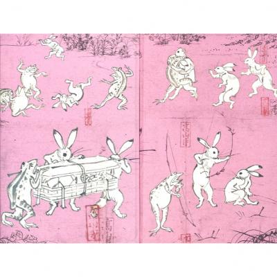 ふるさと納税 京都市 [芸艸堂]和綴じ製本の御朱印帳(鳥獣戯画・兎)&amp;てぬぐい(青地に白千鳥)