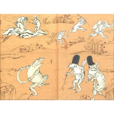 ふるさと納税 京都市 [芸艸堂]和綴じ製本の御朱印帳(鳥獣戯画・猫)&amp;てぬぐい(白地に赤千鳥)