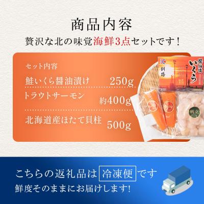 ふるさと納税 釧路市 北の味覚海鮮3点セット いくら250g サーモン400g ほたて500g 海鮮 F5F-0096の画像
