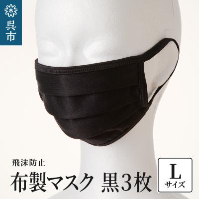 ふるさと納税 呉市 飛沫防止 布製マスク 黒3枚セット Lサイズ