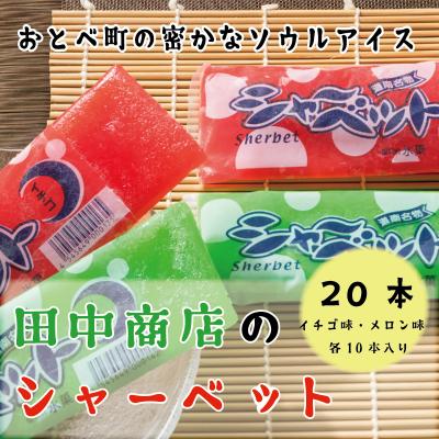 ふるさと納税 乙部町 [田中商店 フルーツシャーベット詰め合わせ(イチゴ味10本、メロン味10本)]昔なつかしの味!