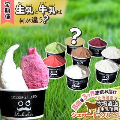 ふるさと納税 新ひだか町 &lt;3ヶ月定期便&gt;北海道産 生乳 ジェラート アイス 毎月8個 詰め合わせ ジェラートセット