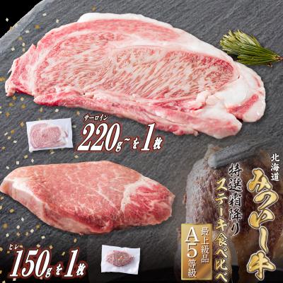 ふるさと納税 新ひだか町 北海道産 黒毛和牛 みついし牛 A5サーロイン&amp;ヒレステーキ 約400g 2枚 (各1枚)