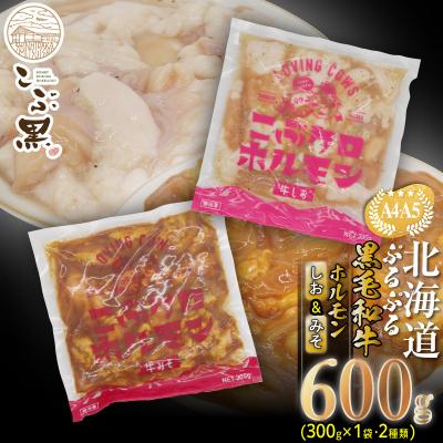 ふるさと納税 新ひだか町 北海道産 黒毛和牛 こぶ黒 しお&amp;みそホルモン 計600g(各300g)[LC]