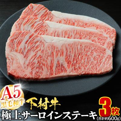 ふるさと納税 大府市 A5ランク 黒毛和牛 下村牛 極上サーロインステーキ 3枚入り約600g 牛肉 冷凍