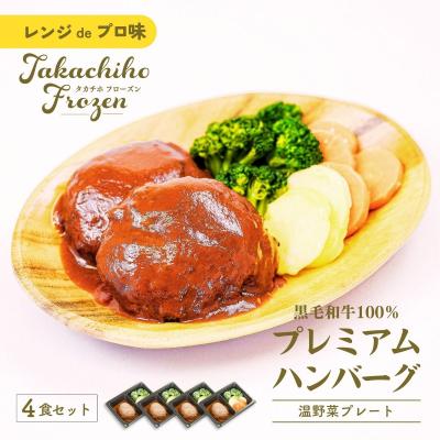 ふるさと納税 高千穂町 [レンジでプロ味!]黒毛和牛100%プレミアムハンバーグ温野菜プレート