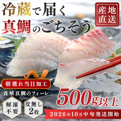 ふるさと納税 大月町 [先行受付] 朝獲れ 真鯛 フィーレ 皮なし 500g以上 刺身 冷蔵 養殖 たい タイ マダイ