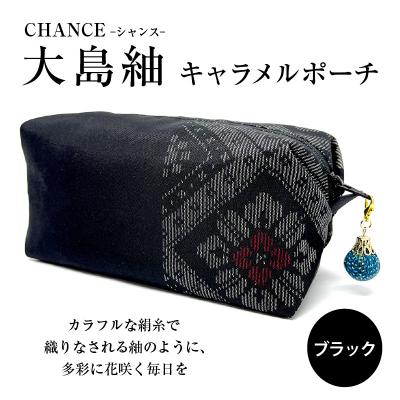 ふるさと納税 鹿児島市 CHANCE(シャンス)大島紬キャラメルポーチ【ブラック】　K054-005 | 