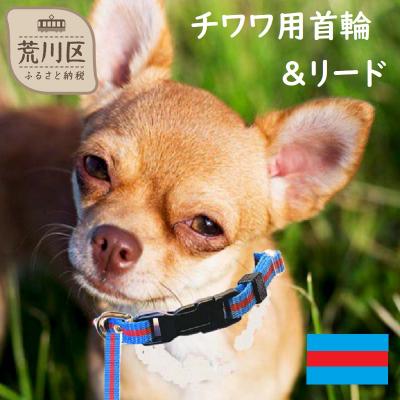 ふるさと納税 荒川区 チワワ用カラー(首輪)&amp;リード(カラー:水色・赤・水色)[001-002]