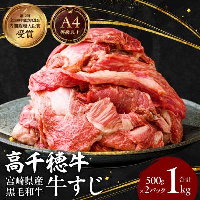 ふるさと納税 高千穂町 宮崎県産黒毛和牛A4等級以上 高千穂牛すじ 500g×2パック 計1kg