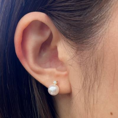 ふるさと納税 天草市 あこや真珠 7.5-8mm スタッドピアス ダイヤモンド