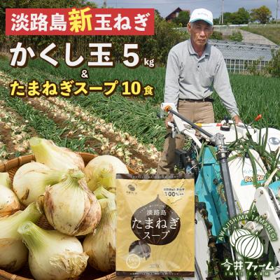 ふるさと納税 淡路市 [新たまねぎ]今井ファームのかくし玉5kgと玉ねぎスープ10食 4月下旬〜5月頃発送