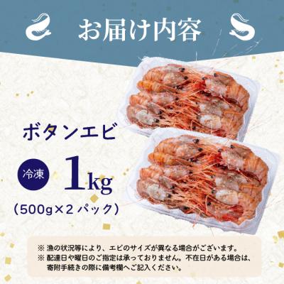 ふるさと納税 苫前町 【数量限定】北海道苫前産 ボタンエビ 1kg(500g×2) ぼたんえび 牡丹海老 kit04 |  | 03