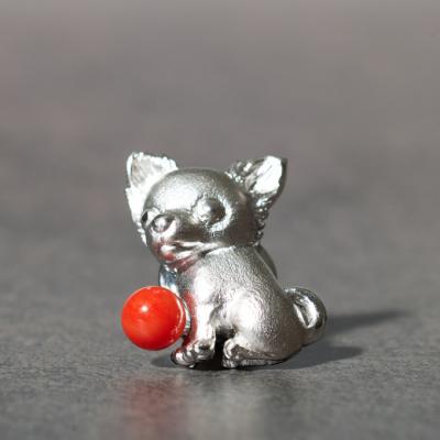 ふるさと納税 室戸市 室戸市産赤サンゴ チワワのシルバーブローチ