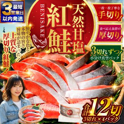 ふるさと納税 釧路市 厚切り 天然甘塩紅鮭 3切真空×4パック 【最短3営業日以内発送】 小分け 真空パック | 