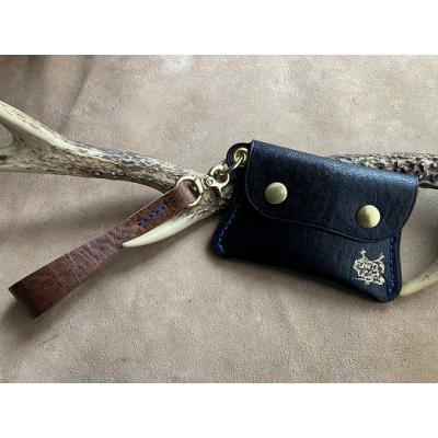 ふるさと納税 土佐清水市 鹿革の小銭入れ ストラップ付[ロゴ入り 紺]ミニ財布 コインケース[R00686]