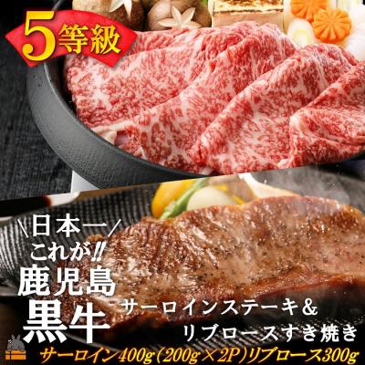 ふるさと納税 徳之島町 [和牛日本一獲得]5等級 これが!!鹿児島黒牛 サーロインステーキ&amp;リブロースすき焼き