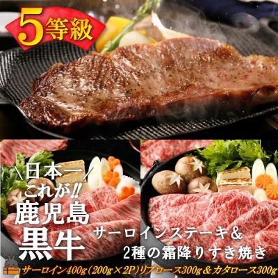 ふるさと納税 徳之島町 [和牛日本一獲得]5等級 これが!!鹿児島黒牛 サーロインステーキ&amp;2種の霜降り「すき焼き」