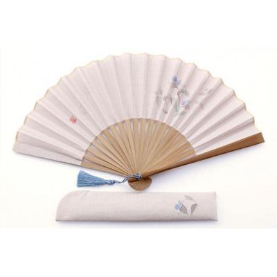 ふるさと納税 京都市 [舞扇堂]婦人扇子 手描き慶花 ベージュ・つゆ草