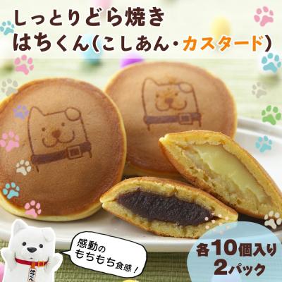 ふるさと納税 大館市 冷凍しっとりどら焼きはちくん(こしあん・カスタード)10個入り×各1パック計20個