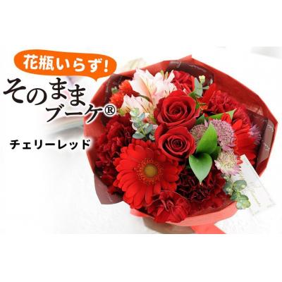 ふるさと納税 徳島市 [水換え・花瓶のいらない花束]そのままブーケ チェリーレッド スタンディングブーケ[FP005]