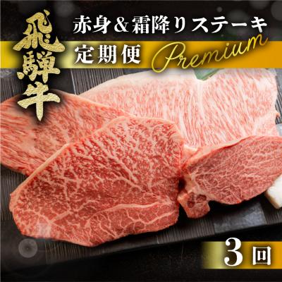 ふるさと納税 下呂市 [定期便 3回] 飛騨牛 ステーキ プレミアム 3-4人前 赤身&amp;霜降り[tc6]