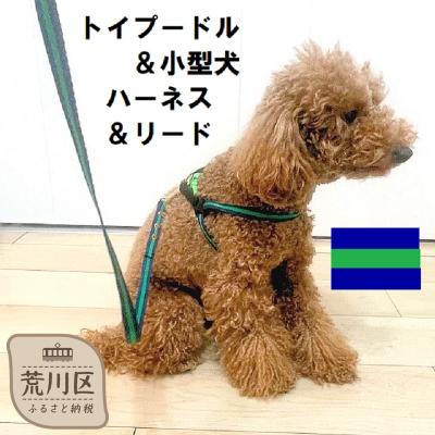ふるさと納税 荒川区 トイプードル向けハーネス&amp;リード(カラー:紺緑紺)[001-018-5]