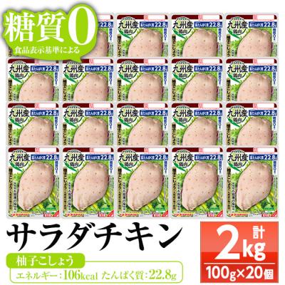 ふるさと納税 いちき串木野市 嬉しい糖質0!サラダチキン&lt;柚子こしょう&gt;(100g×20個合計2kg!)