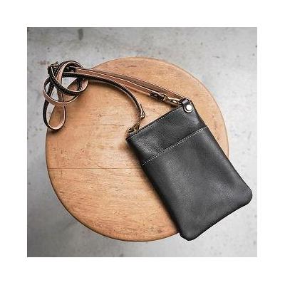 ふるさと納税 栃木市 [minca] 全6色 栃木レザーのスマホショルダー /ブラック