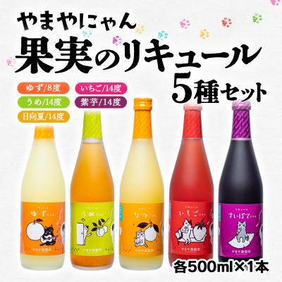 ふるさと納税 西都市 [やまやにゃんリキュール]5種ゆず・日向夏・いちご・梅・紫芋 各500ml[2517]